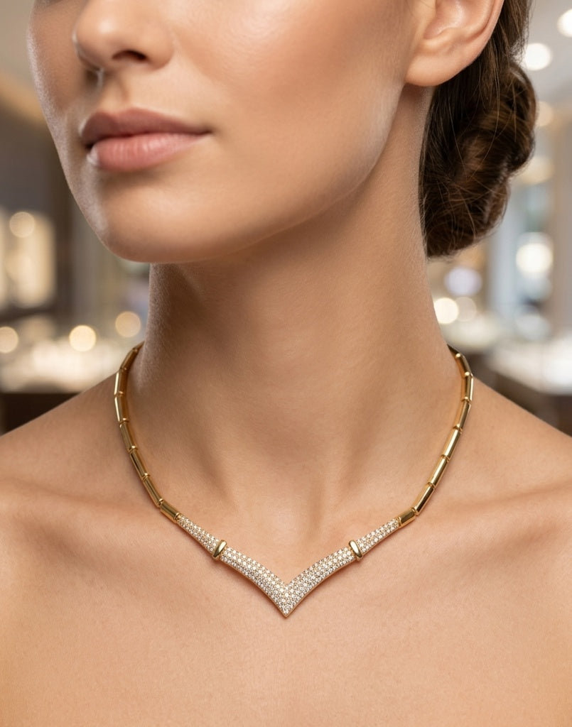14K ELEGANT CZ V SHAPE NECKLACE – 18" – JY Jewelry Wholesale