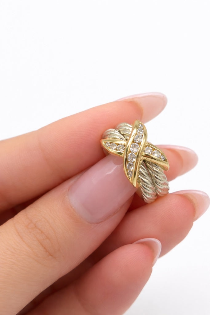 10K ROPE AND X DETAIL DIAMOND MODERN RING – 5.5 – JY Jewelry Wholesale