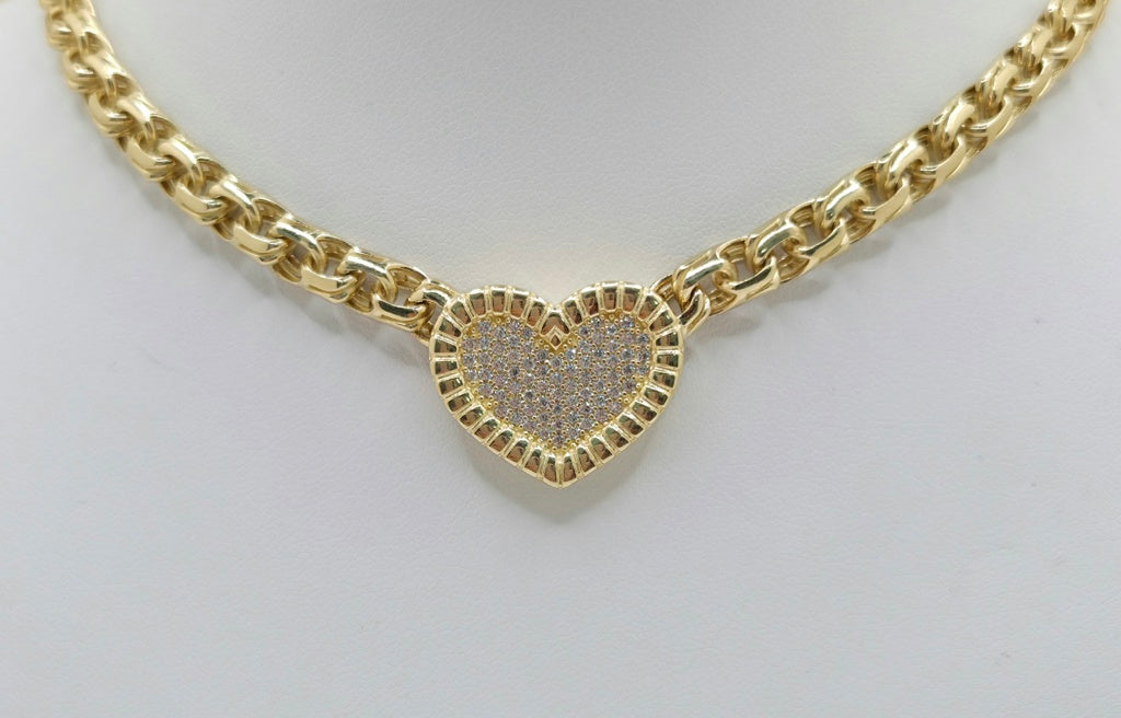 10K CHINO LINK CZ HEART NECKLACE – 16" 6MM – JY Jewelry Wholesale