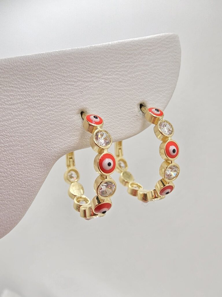 14K SMALL RED EYES HOOPS EARRINGS – JY Jewelry Wholesale