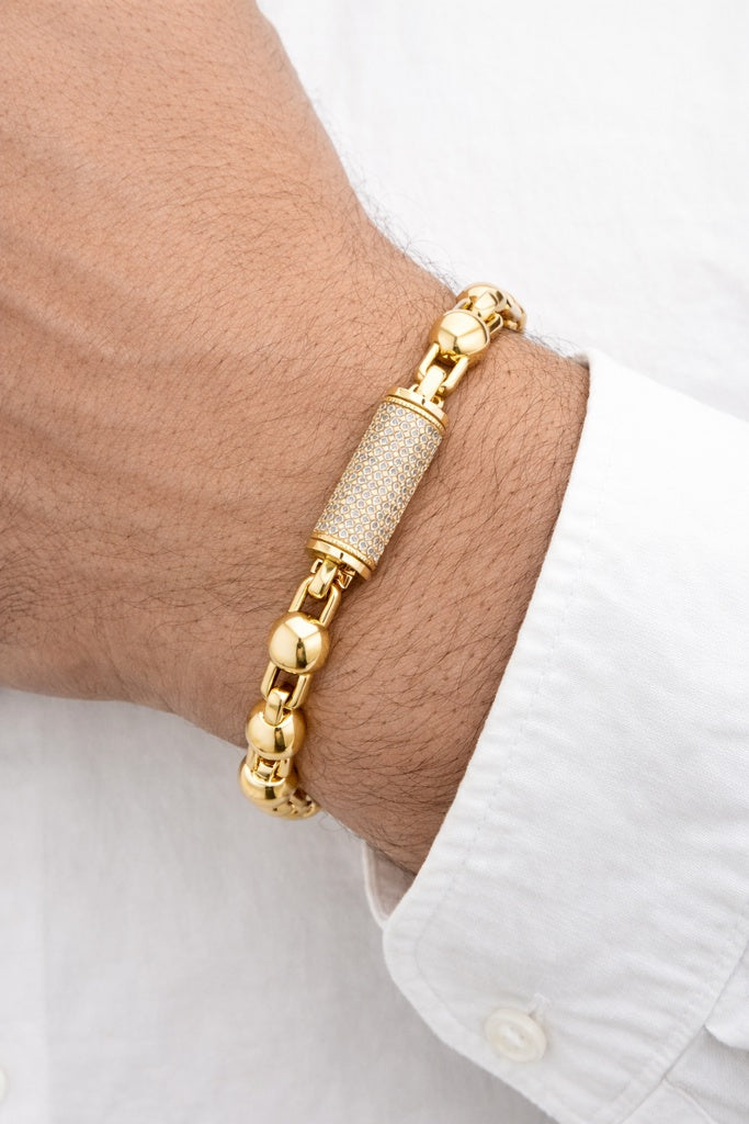 10K MODERN PAPER CLIP-BEADS BRACELET – 8.5" 8MM – JY Jewelry Wholesale