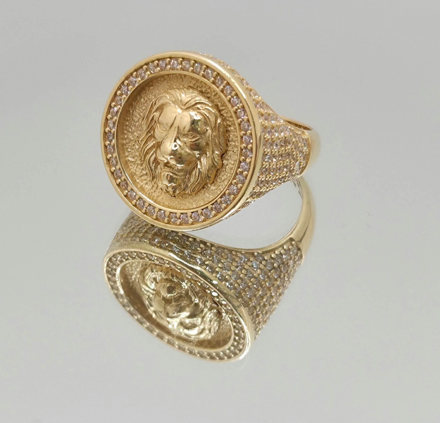 14K CZ ROUND LION RING – 10 & 11 – JY Jewelry Wholesale