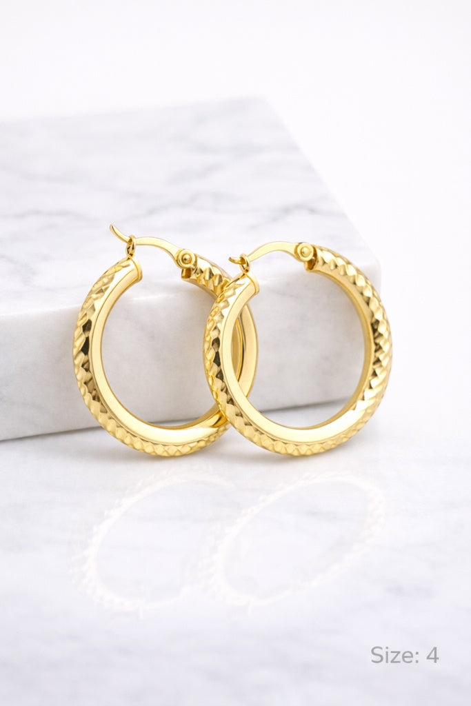 10K ELEGANT DIAMOND CUT DESIGN HOOPS EARRINGS – 4 5.5MM – JY Jewelry Wholesale
