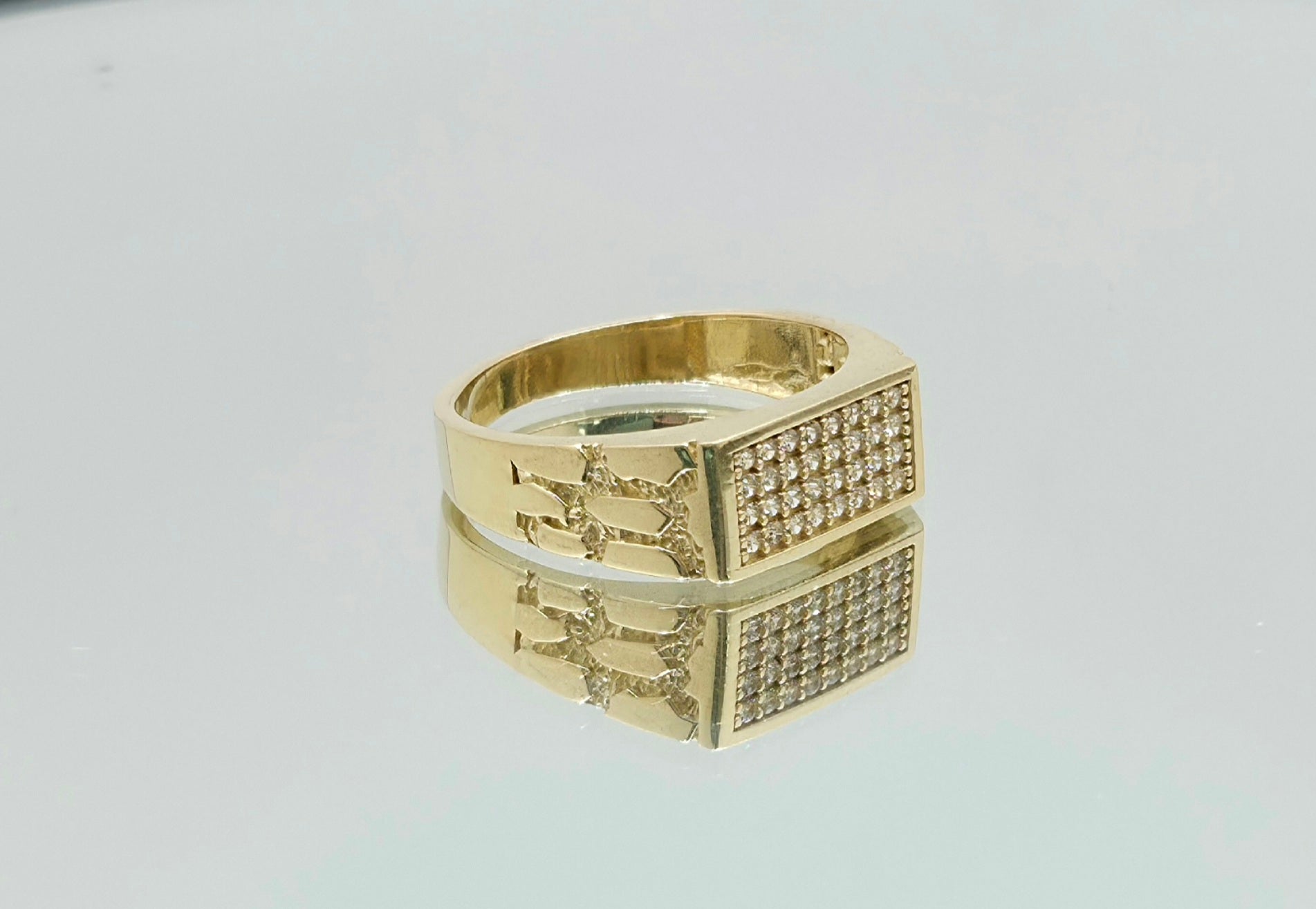 10K CZ NUGGETS DETAIL SMALL RECTANGULAR MEN'S RING – 10 – JY Jewelry Wholesale