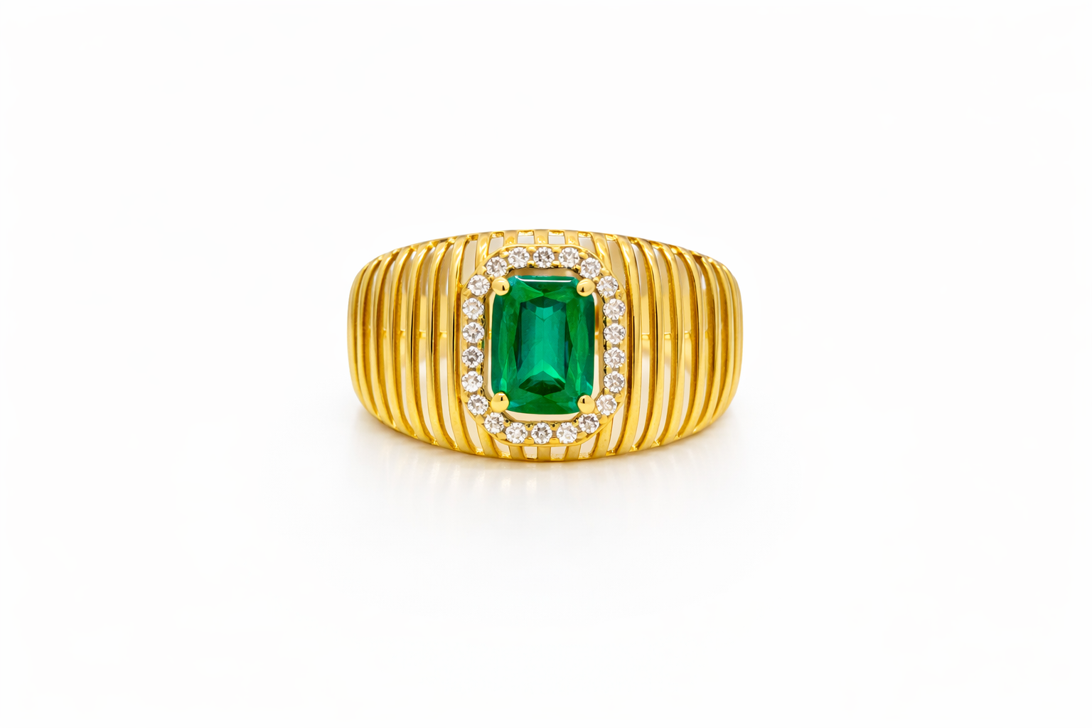 14K DELICATE BAR DESIGN BACKGROUND GREEN STONE RING – 8 – JY Jewelry Wholesale
