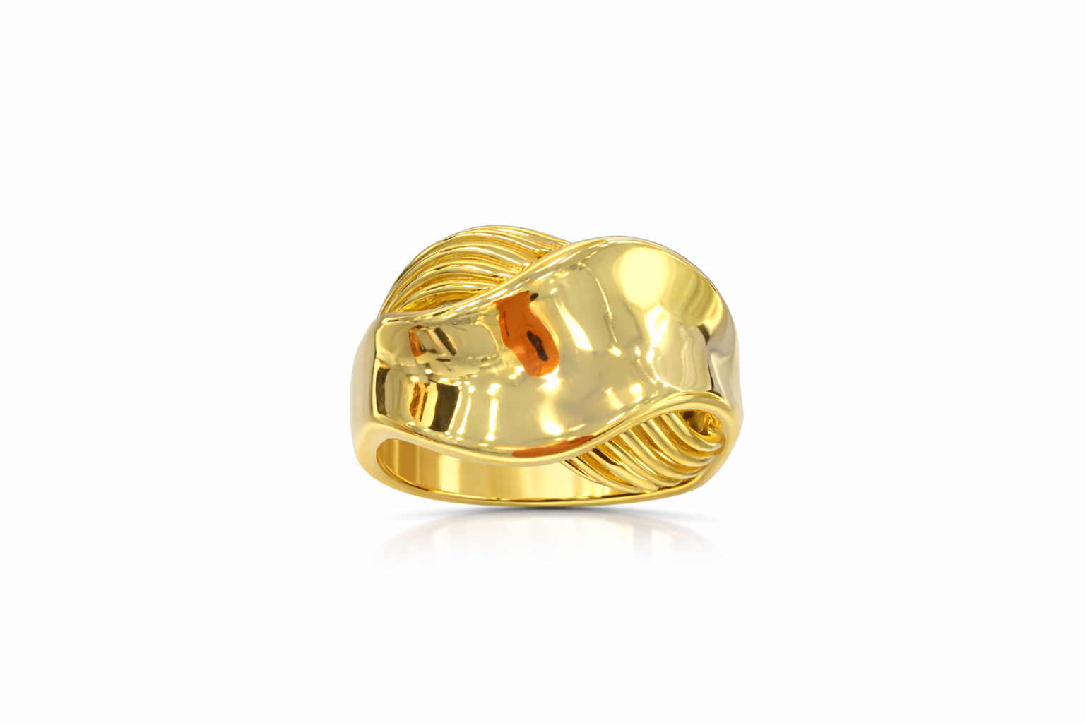 14K MODERN RIBBED AND PLAIN DESIGN RING – 7 – JY Jewelry Wholesale