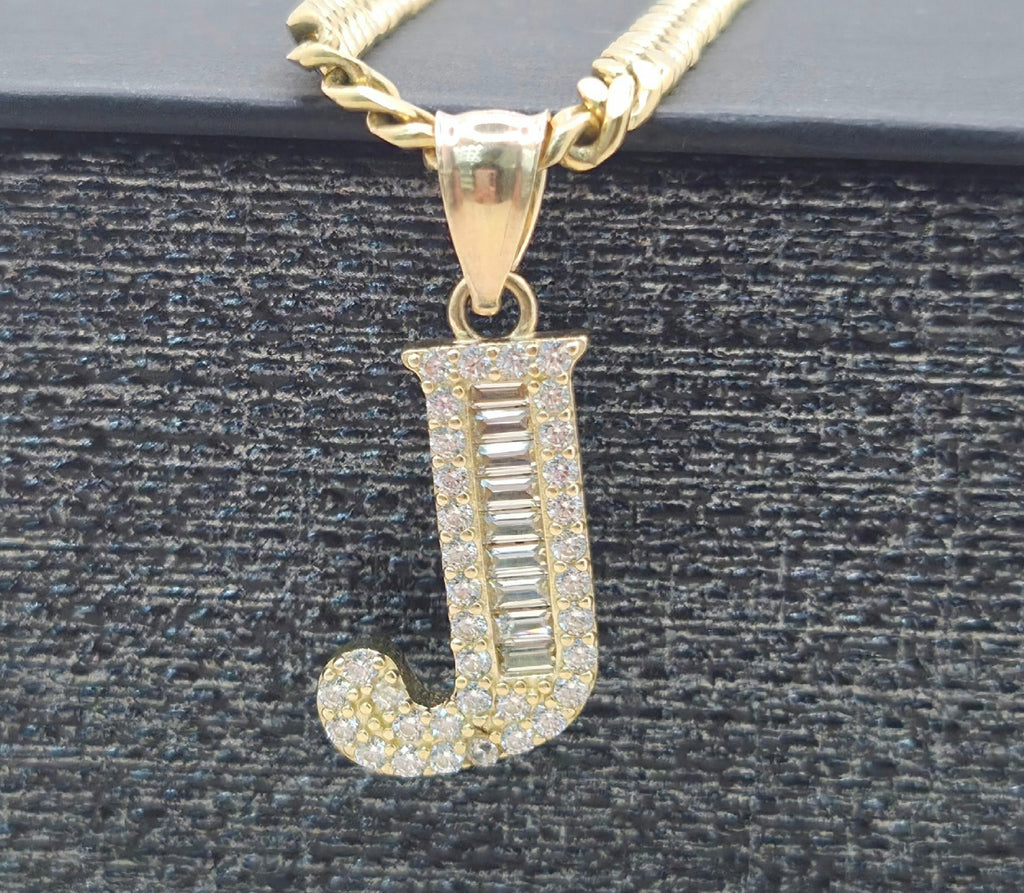 14K cz letter J pendant – 11.5x17.7mm – JY Jewelry Wholesale
