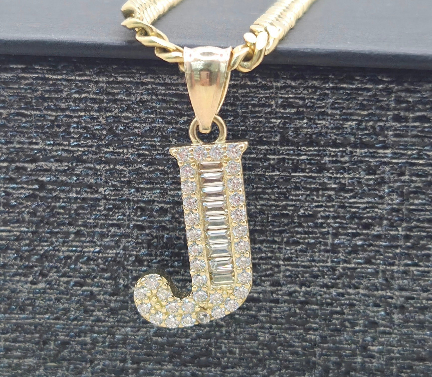 14K cz letter J pendant – 11.5x17.7mm – JY Jewelry Wholesale