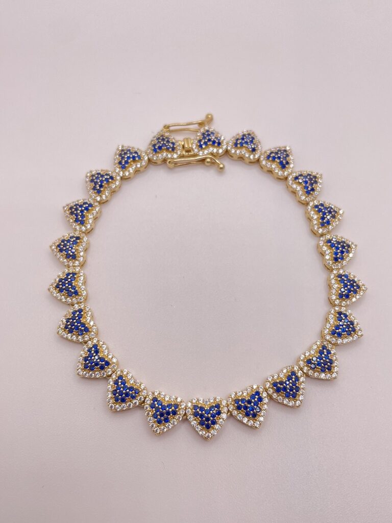 10K ELEGANT BLUE CZ HEART BRACELET – 7" – JY Jewelry Wholesale