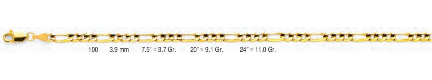 14K Gold Figaro 3+1 Concave Light Chain - 3.9 mm