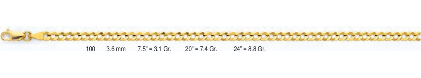 14K Gold Cuban Concave Open Light Chain - 3.6 mm