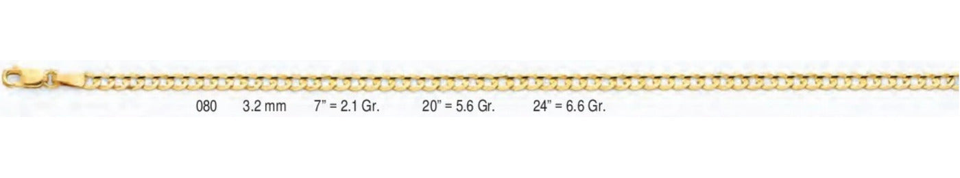 14K Gold Cuban Concave Regular Chain - 3.2 mm