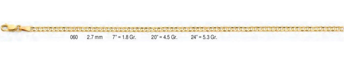 14K Gold Cuban Concave Regular Chain - 2.7 mm