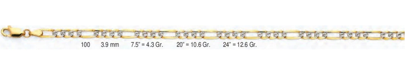 14K Gold Figaro 3+1 WP Light Chain - 3.9 mm