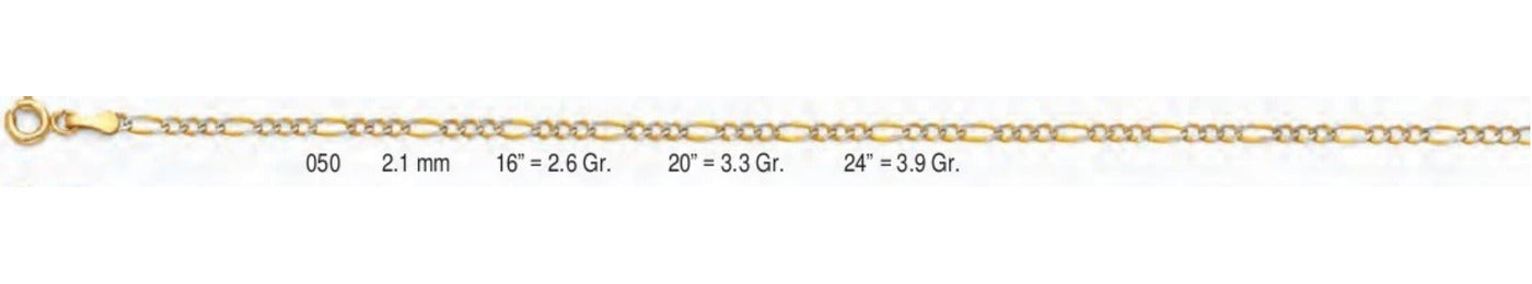 14K Gold Figaro 3+1 WP Regular Chain - 2.1 mm