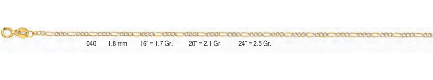 14K Gold Figaro 3+1 WP Regular Chain - 1.8 mm