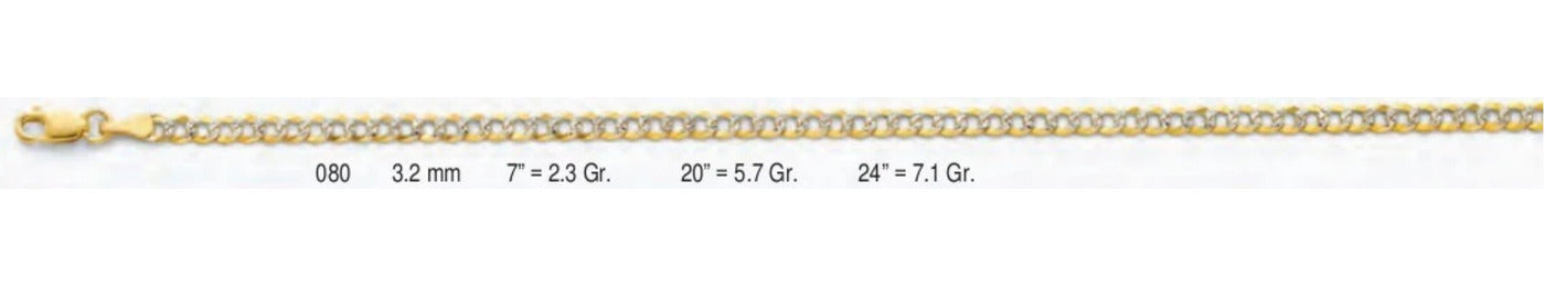 14K Gold Cuban Regular WP Chain - 3.2 mm