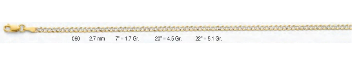 14K Gold Cuban Regular WP Chain - 2.7 mm