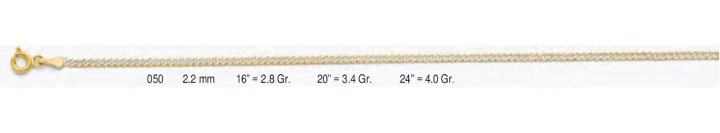 14K Gold Cuban Regular WP Chain - 2.2 mm