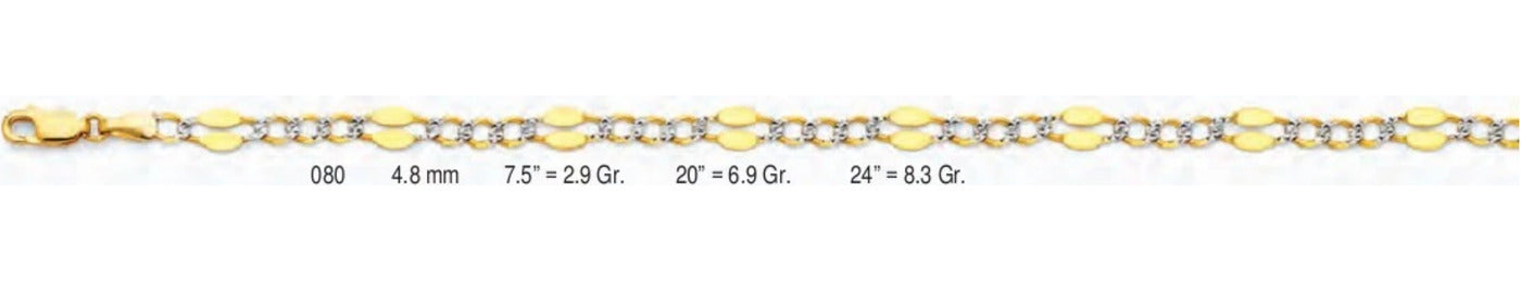 14K Gold Stamped Figaro 3+1 WP Chain - 4.8 mm