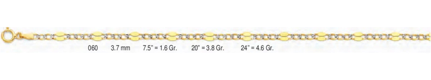 14K Gold Stamped Figaro 3+1 WP Chain - 3.7 mm