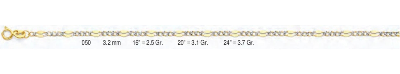 14K Gold Stamped Figaro 3+1 WP Chain - 3.2 mm