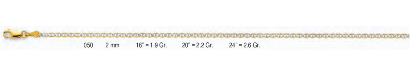 14K Gold Flat Mariner WP Chain - 2 mm