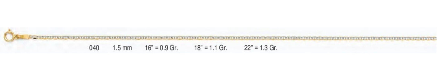 14K Gold Flat Mariner WP Chain - 1.5 mm