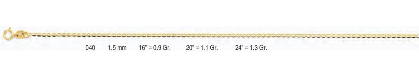 14K Gold Flat Mariner Chain - 1.5 mm