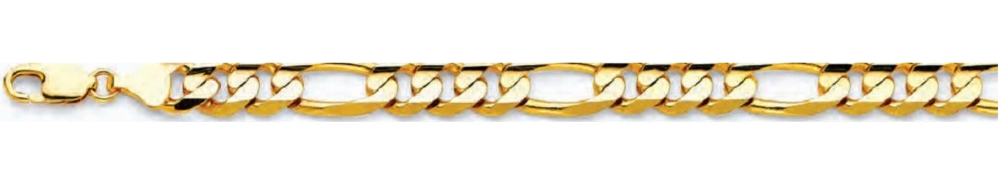 14K Gold Figaro 3+1 Concave Regular Chain - 9.5 mm