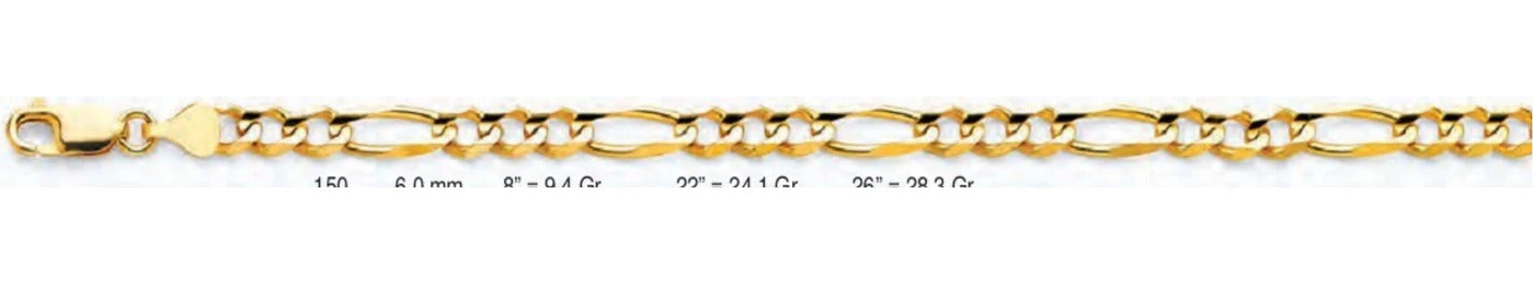 14K Gold Figaro 3+1 Concave Regular Chain - 6 mm