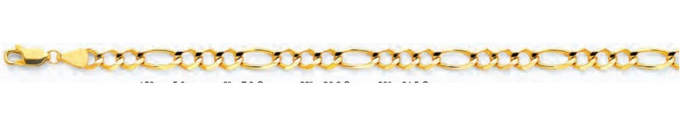 14K Gold Figaro 3+1 Concave Open Light Chain - 5.6 mm