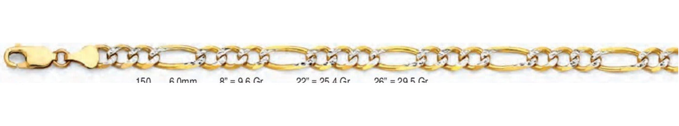 14K Gold Figaro 3+1 WP Regular Chain - 6 mm