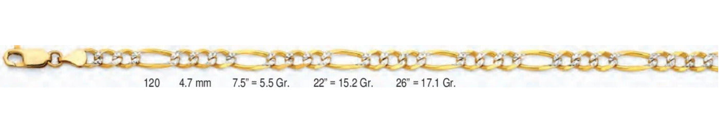 14K Gold Figaro 3+1 WP Regular Chain - 4.7 mm