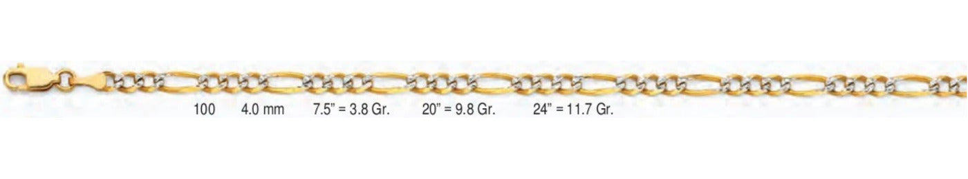 14K Gold Figaro 3+1 WP Regular Chain - 4 mm