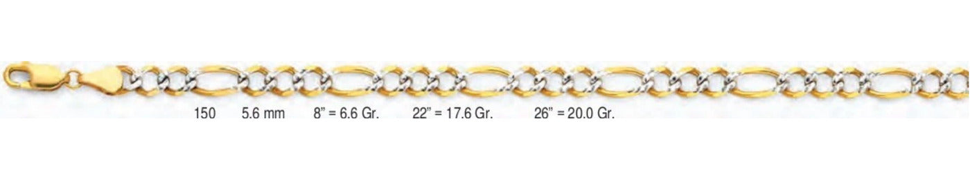 14K Gold Figaro 3+1 WP Open Light Chain - 5.6 mm