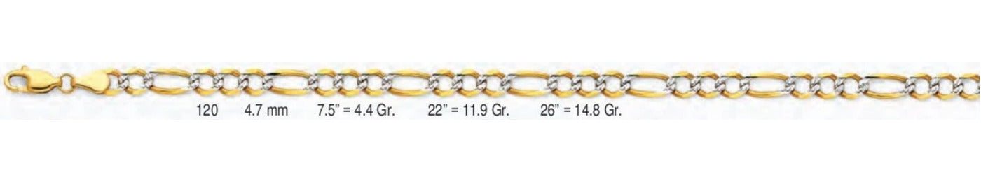 14K Gold Figaro 3+1 WP Open Light Chain - 4.7 mm
