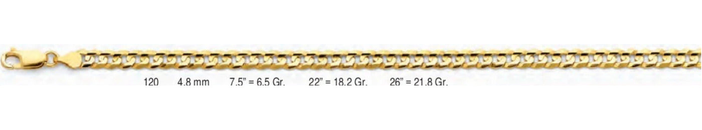 14K Gold Cuban Concave Regular Chain - 4.8 mm