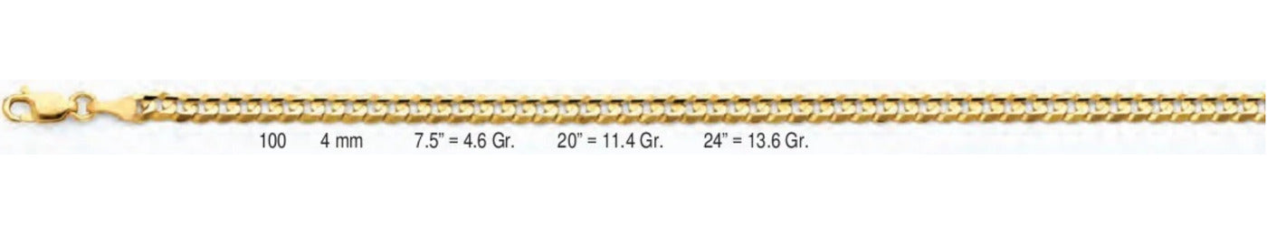 14K Gold Cuban Concave Regular Chain - 4 mm