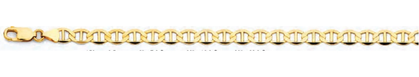 14K Gold Flat Mariner Chain - 6.5 mm