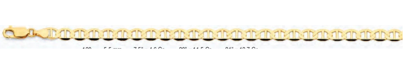 14K Gold Flat Mariner Chain - 5.5 mm