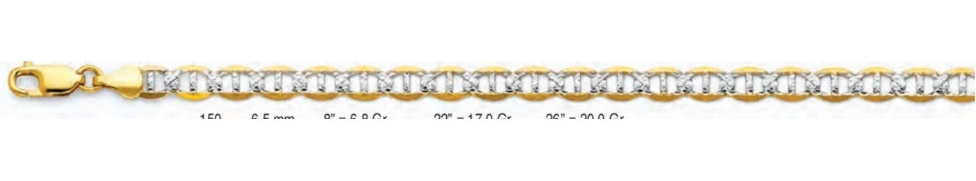 14K Gold Flat Mariner WP Chain - 6.5 mm