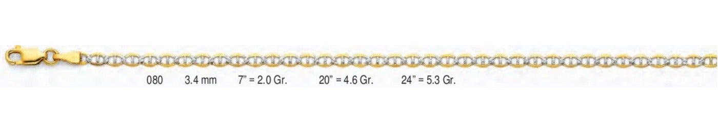 14K Gold Flat Mariner WP Chain - 3.4 mm
