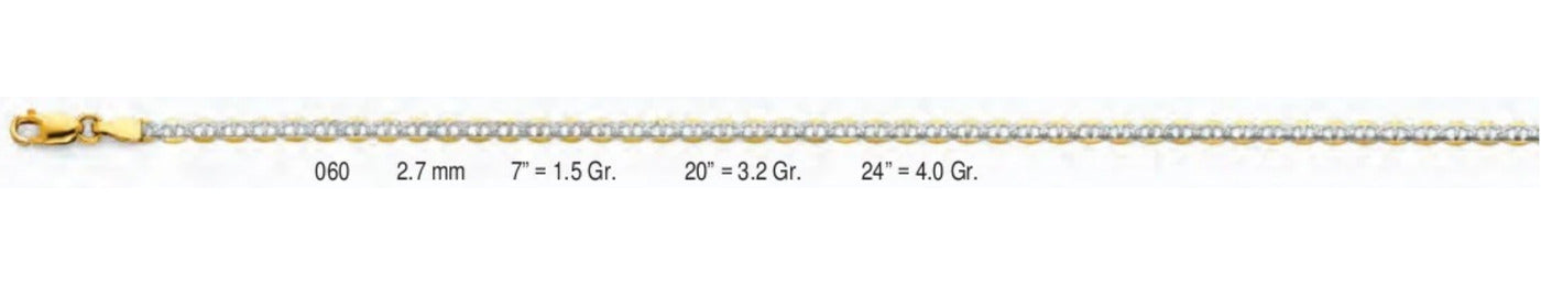 14K Gold Flat Mariner WP Chain - 2.7 mm