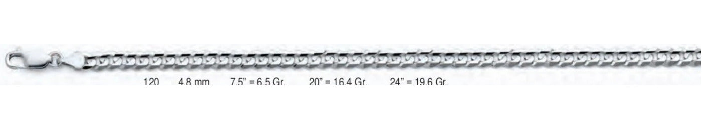 14K Gold Cuban Concave Regular White Chain - 4.8 mm
