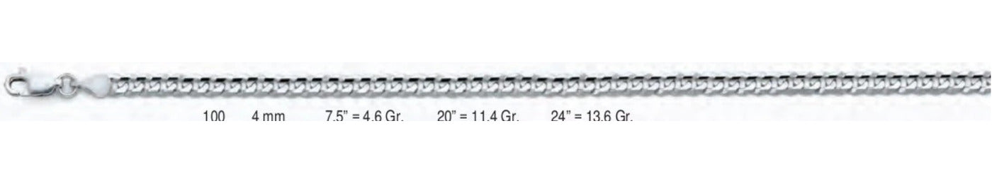 14K Gold Cuban Concave Regular White Chain - 4 mm