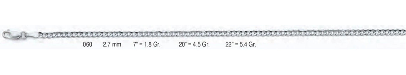 14K Gold Cuban Concave Regular White Chain - 2.7 mm