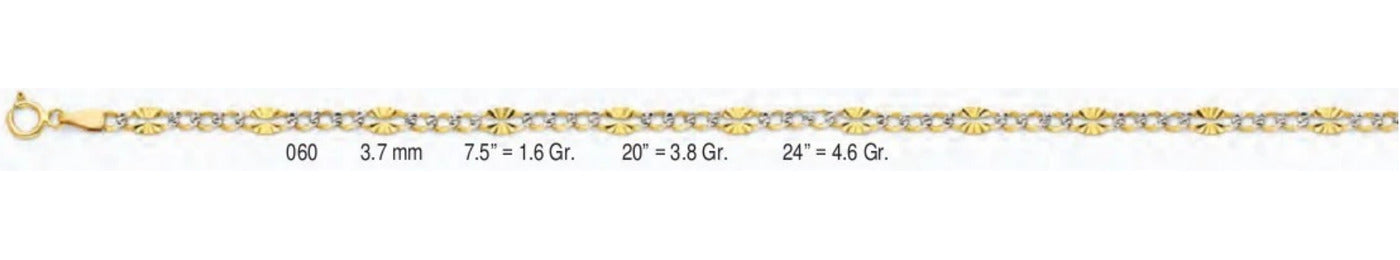 14K Gold Stamped Figaro 3+1 WP Chain - 3.7 mm