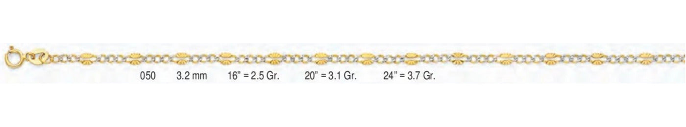 14K Gold Stamped Figaro 3+1 WP Chain - 3.2 mm