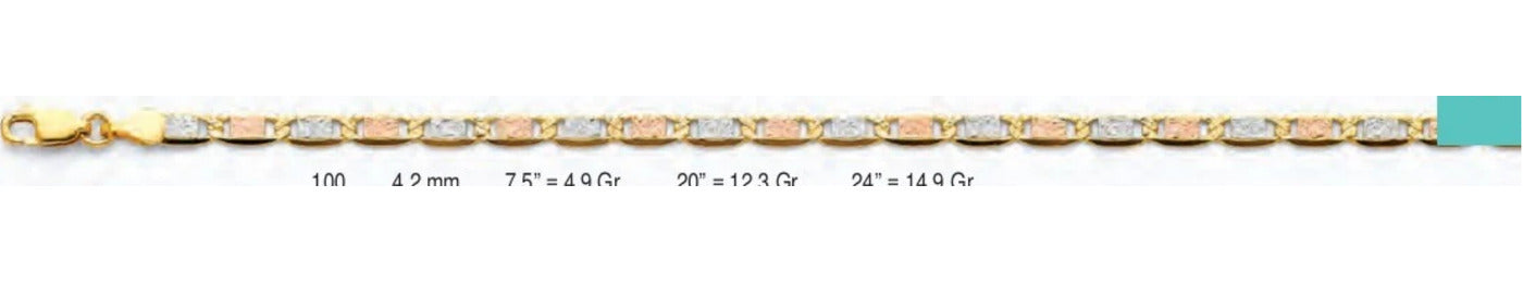 14K Gold Basic Valentino 3 Color Chain - 4.2 mm